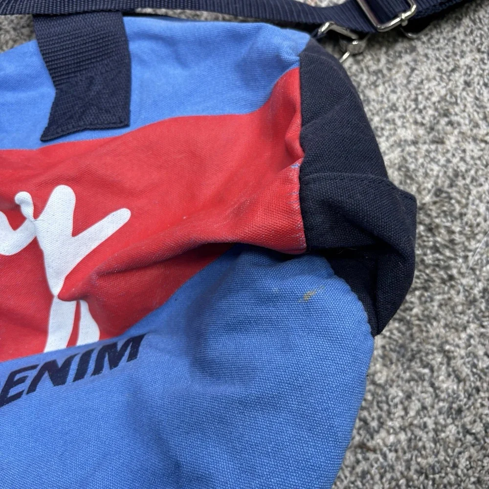 Vintage Tommy Hilfiger Duffel Bag Red Flag Logo Large Denim 90s Gym Travel